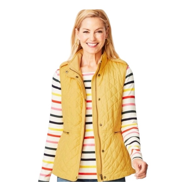 Talbots Yellow Quilted Vest- Fleece Lined Size S - Picture 2 of 12